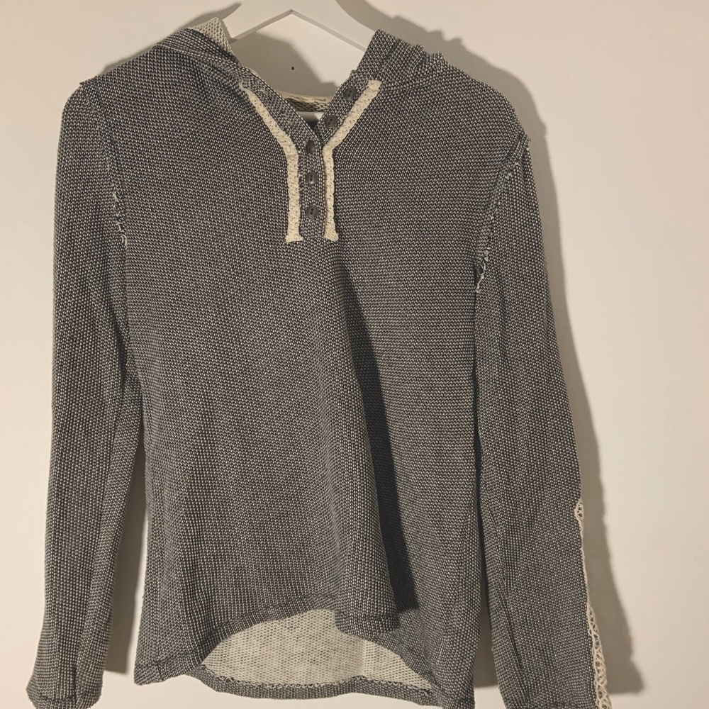 Long sleeved blue hooded shirt